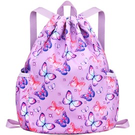 RHCPFOVR Drawstring Backpack for Kids - Tie Dye Bags for Girls Mini Gym Dance Beach Swim Travel Bag With Two Water Bottle Holder