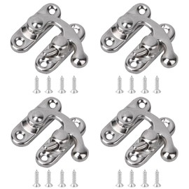 Misuyue 4pcs Antique Vintage Lock Clasp, Silver Right Latch Hook Hasp, 32 x 28mm Mini Swing Arm Clasp Latch for DIY Suitcase Toolbox Wooden Case