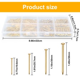 720 Pieces Nails Wall, Flat Head Nails, Picture Nails Hanging, Wall Nails, Hardware Nail Assortment Set for Picture Frame, Woodworking, Picture Frame Mirrors Nails (Gold)