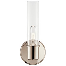 KICHLER Aviv 1-Light Wall Sconce, Modern Light with Clear Glass in Polished Nickel, for Bedroom, Laundry Room, Kitchen or Hallway (13" x 5.5"), 52653PN
