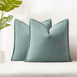 JUSPURBET Dust Blue Herringbone Textured Throw Pillow Covers 18x18 inch Set of 2 for Home Decor Living Room Couch Bed Decorative Soft Luxury Chenille Cushion Case with Invisible Zipper