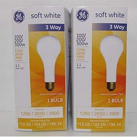 GE 3 Way Incandescent Mogul Base Bulbs 100/200/300 Watt PS25 Soft White 2 Pack