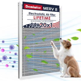 Demiwise 14x20x1 Electrostatic Air Filter, 8 Stage Washable Aluminum AC/HVAC Furnace Filter, Reusable Lifetime Permanent Air Filter, Easy to Clean,Increases Airflow(Actual Size:13.50x19.50x0.82)