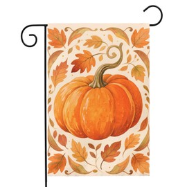 Fall Garden Flag 12x18 Inch Burnt Orange Pumpkin Autumn Leaves Harvest Thanksgiving Day Yard Flags for Outside Holiday Theme Decor Seasonal Outdoor Farmhouse Porch Decoration
