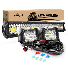 Nilight 20Inch 420W Triple Row Spot Flood Combo Led Light Bar Work Driving Lamp 2Pcs 4Inch 60W Cube LED Pods Lights for Trucks with Off-Road Wiring Harness Kit-3 Leads