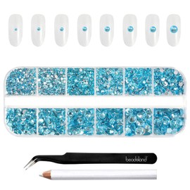 Beadsland Diamantes de imitación para maquillaje, 8 tamaños, 2500 unidades, diamantes de imitación azules con parte trasera plana, gemas faciales para