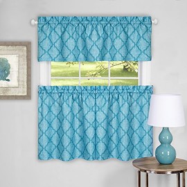Achim Home Furnishings Colby Window Curtain Tier Pair and Valance Set, 58 in x 36 in, Turquoise