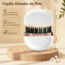 Cepillo Alisador De Cabello, Mini Cepillo Alisador de Pelo, Cepillo Alisador Inalámbrico Portátil, Protección Antiquemaduras, Anti Encrespamiento,Peine Alisador de Hay 3 Configuraciones de Temperatura