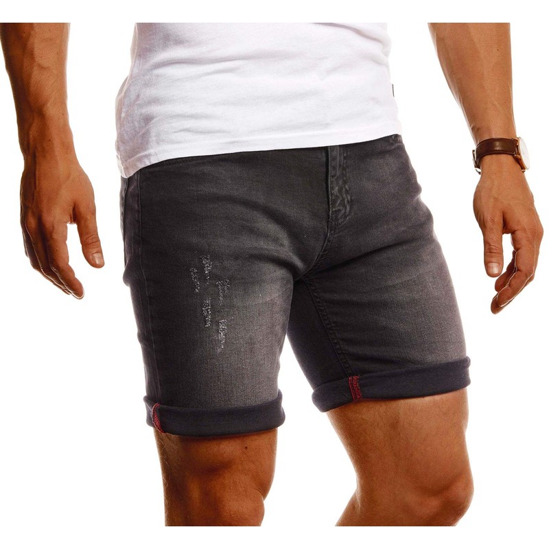 Leif Nelson LN1397 Men's Denim Shorts - Black , size: