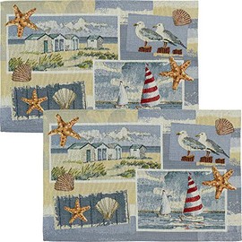Sander Beach House Tapestry Placemats Light Blue/Red 32 x 48 cm Pack of 2