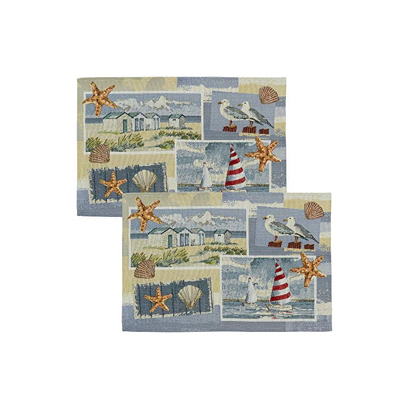 Sander Beach House Tapestry Placemats Light Blue/Red 32 x 48
