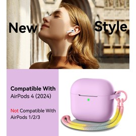 Matekxy for Airpods 4 Case Cute - 2024 Airpod 4th Generation, Soft Silicone Cover with Lanyard and Keychain, Shockproof Scratch Resistant for Women, Perfect for Commuters and Travelers, Purple