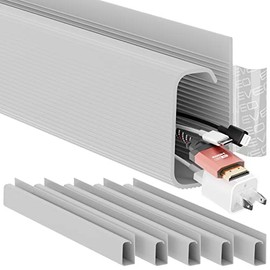 EVEO Cable Management 96'' J Channel-1 Pack Cord Cover- Cable Raceway - Cable Management Under Desk, Adhesive Stripe Built-in 6X16- Easy to Install Desk Cord Organizer- Cable Management , Grey
