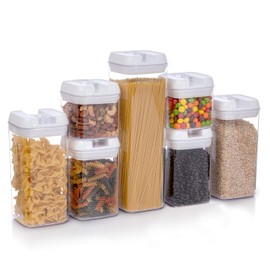 Cheer Collection Set of 7 Airtight Food Storage Containers - Heavy Duty Pantry Organizer Bins, BPA Free Plastic Containers, White