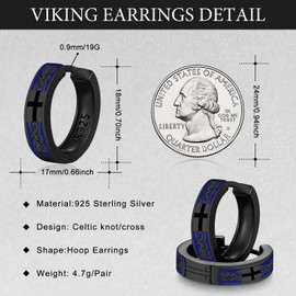 Viking Earrings 925 Sterling Silver Earrings and Nordic Runes Hoop Earrings Hypoallergenic Jewellery Gifts for Men Women, Sterling Silver, 0