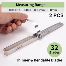 2 pieces 32 universal feeler gauge 0.03-1.00 mm (0.0012-0.040 inches), valve gauge, feeler gauge, valve backlash, stainless steel, metric/imperial tool for measuring gap width/thickness/metric sizes