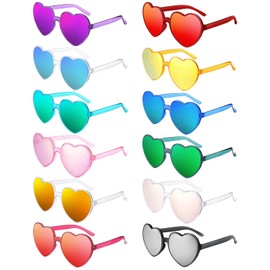 12 Pack Mirrored Heart Sunglasses Colored Party Glasses Transparent Candy Color Trendy Love Eyewear for Women Men