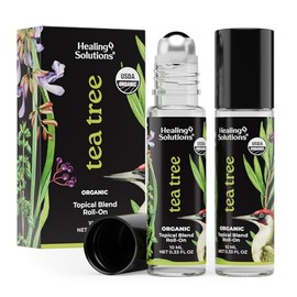 Healing Solutions (Paquete de 2) Roll-on de aceite esencial de árbol de té orgánico certificado por el USDA para dormir y la piel - Aceite corporal con aplicador tópico