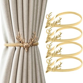 Newsmy 4 Pcs Magnetic Tie Backs for Curtains, Creative Deer Magnetic Curtain Tie Back, Curtain Holdbacks Curtain Ties for Home, Outdoor Curtain Decoration (Gold Deer)