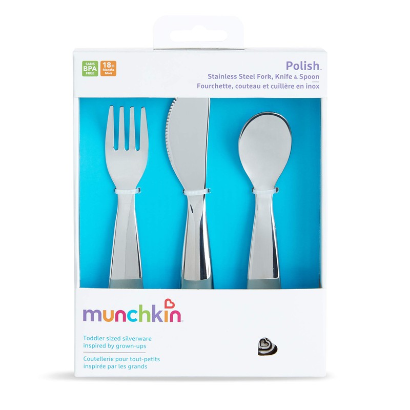 Munchkin Polish Toddler Utensils, Includes Fork, Knife and Spoon, Stainless