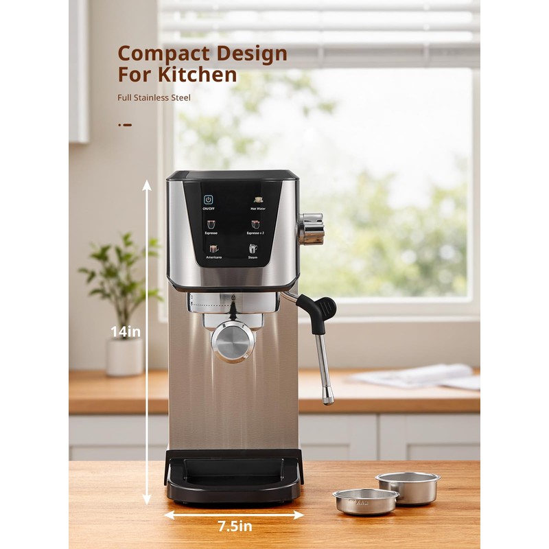 UDI Espresso Machines with LED Touch screen, 20 Bar Espresso