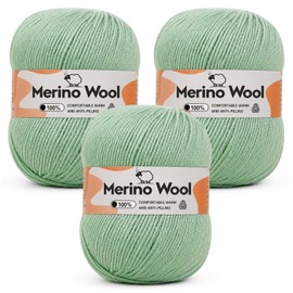 Aeelike Merino Wool Yarn for Knitting and Crochet, 3x100g, Light Green