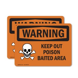 (2 Pack) Keep Out Poison Baited Area OSHA Warning Sign 10 Inch X 7 Inch Plastic Sign, Weather Resistant, UV Protected for Workplace, Business, and Construction Site, Made in the USA