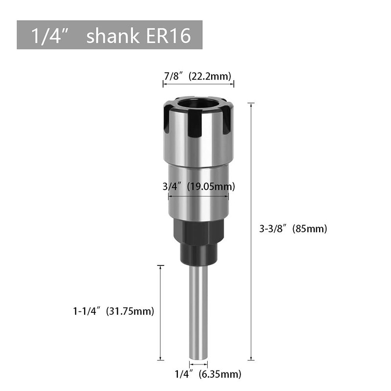 PRATYAHARA 1/4 Inch ER16 Router Collet Adapter Extension Chuck Rod