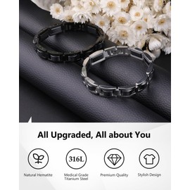 Feraco Mens Magnetic Bracelets, Classic Balck Titanium Stainless Steel Bracelet with Natural Hematite Magnet Stones,Men's Jewelry Gifts, 8.66 inch