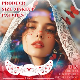 Prreal Glitter Freckles Face Tattoo,10PCS Red Butterfly Freckle Tattoos,Waterproof Natural Temporary Fake Freckles Sticker Face Glitter,Sparkle Faux Makeup Patches Carnival Festival Accessories