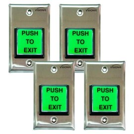 Visionis 4 Pack FPC-7492 VIS-7000 Green Square Push to Exit Button Stainless Steel for Door Access Control with LED Light, NC, COM and NO Outputs