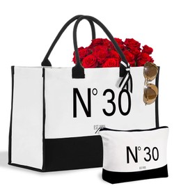 CoCoCherry 30th Birthday Gifts for Women - Unique 1995 Birthday Gifts for her, 30th gifts for her, 30th Birthday Gift, White and Black Printed Large Gift Bag