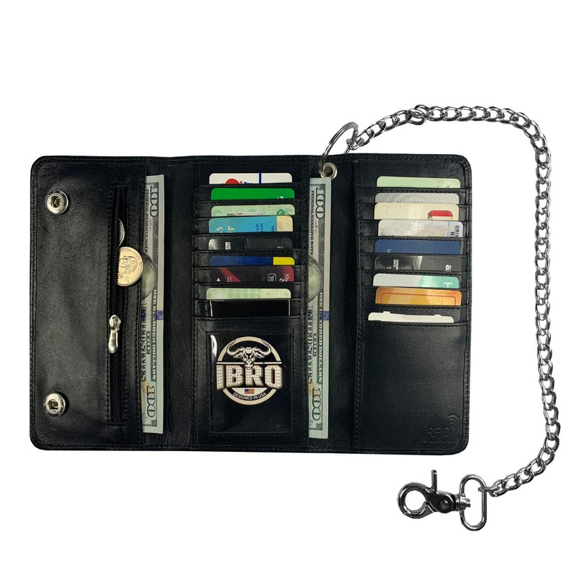 IBRO Motorcycle Chain Wallet for Men – Premium Cowhide Leather,