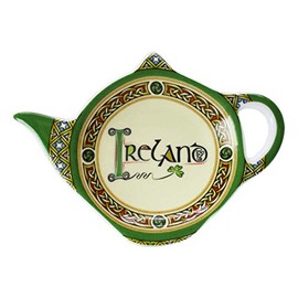 Royal Tara Celtic Irish Tea Bag Holder Made of Bone China, Ceramic Tea Bag Holder with Celtic Knot, Triskele, Shamrock Clover Pattern and Ireland Text Design, Plate for Tea Bags