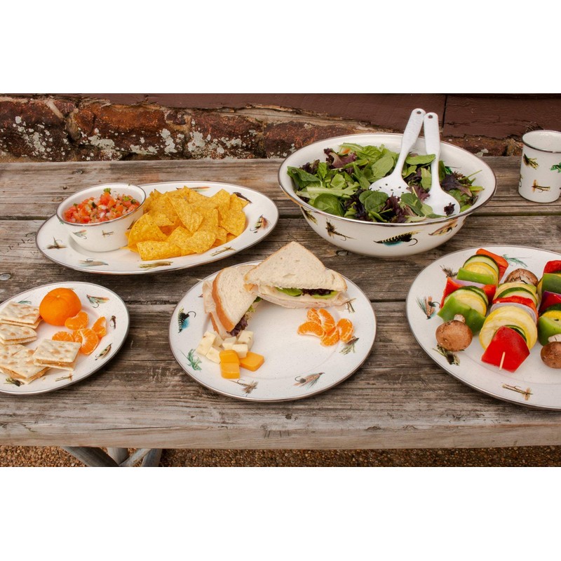 Golden Rabbit Enamelware - Set of 4-8.5" Sandwich Plates (Fishing