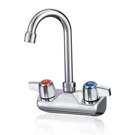Phivan Commercial Sink Faucet Wall Mount 4" Center Hand Sink Faucet - 3-1/2" Gooseneck Spout, Dual Handles for Commercial Kitchen, Laundry/Restaurant | Commercial-Grade Brass Body, Ceramic Valve ﻿