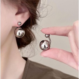 Ball Earrings for Women Hoop Chunky Hypoallergenic Dangle Piercing Statement Womens Earrings Cute Boho Drop Indian Gold Silver Everyday Jewelry Gift (Silver Ball)