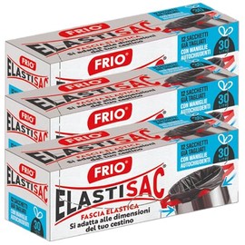 FRIO - Elastisac 30L, 36 Sacchetti Spazzatura con Maniglie Elastiche Autochiudenti, Posizionamento Facile Senza Sforzo, per Pattumiera Rifiuti e Immondizia, Ultra Resistenti, già tagliati 50x60 cm