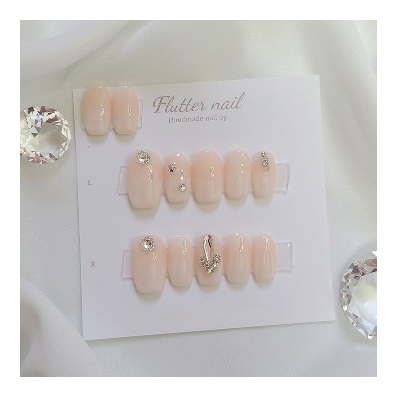 Baby Boomer Wedding Stone Homemade Nail Tips - Almond /