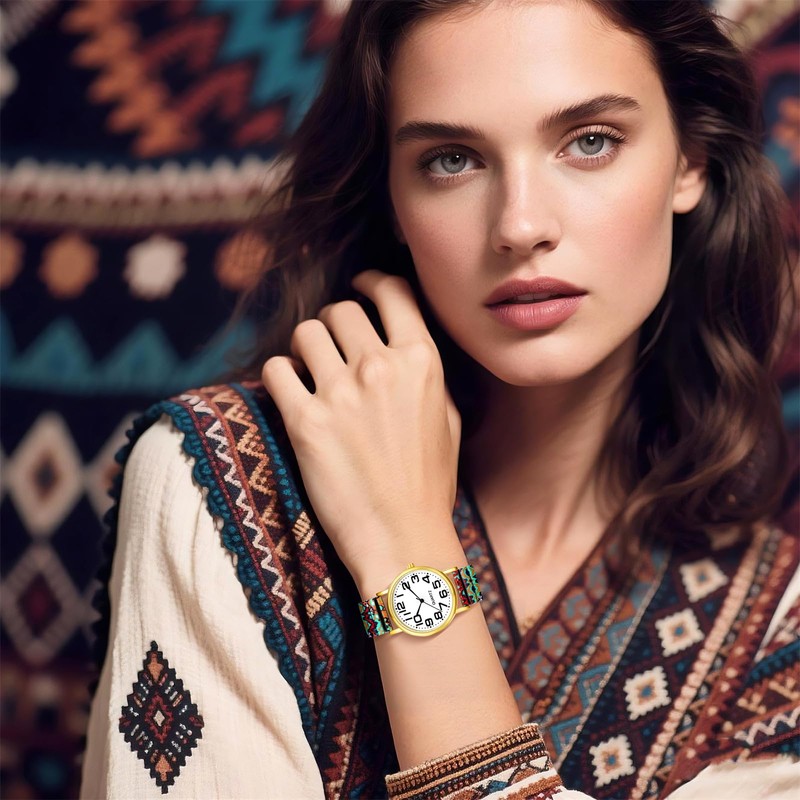 Avaner Women's Stretch Band Watches: Ladies Retro Pattern Printed Bohemia
