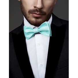 DiBanGu - Juego de 3 pajaritas para hombre, corbata de lazo y bolsillo cuadrado, ajustable, satén sólido, formal, pajarita para boda, Azul Aqua, Talla única