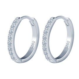 12 mm Solid 925 Silver Hoop Earrings with Cubic Zirconia: Women Girls Hypoallergenic Cartilage Piercing Earrings for Multiple Ear Holes Birthday Anniversary Party Gift for Her Mum Girlfriend Wife