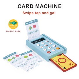 Mentari Toys - Card Machine - Wooden Card Reader with Credit Card and Printed Receipts - Pretend Play Shopping Accessory - Builds Fine Motor and Social Skills - Age 3+