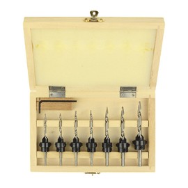 Big Horn 13200 Countersink Bit 7 piece set with Wooden Case, Adjustable Depth Stop Collars Woodworking