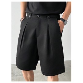 GORGLITTER Men's Flat Front Dress Shorts Pleated Golf Wide Leg Shorts Summer Beach Vacation Outfit Black X-Large
