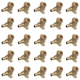 SharkBite 1/2 Inch Crimp x 1/2 Inch FNPT Crimp 90 Degree Drop Ear Elbow, Pack of 25, Brass Plumbing Fitting, PEX Pipe, PE-RT, UC334LF