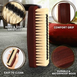 KONEX Dark Wood Lint Brush for Clothes, Cashmere, Handbags - Firm, Compact, Vintage Style - Synthetic Bristles, Beige Wood Handle