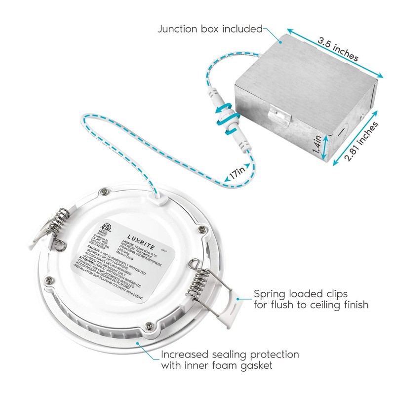 Luxrite 4 Inch Ultra Thin LED Recessed Light with Junction