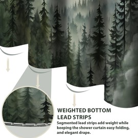 soeeao Forest Hookless Shower Curtain No Hooks Shower Curtains Magnets Weights Bottom Mountain Rustic Nature Bathroom Decor, Waterproof Polyester Fabric, 70x72 in