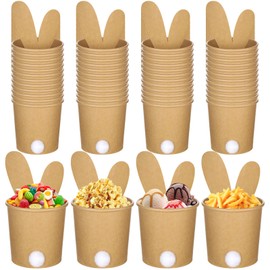 Tioncy 50 Pack Easter Bunny Treat Snack Cups 12 oz Disposable Bunny Paper Bowls Small Dessert Holiday Cups with Ears and Tails Design for Easter Themed Rabbit Treat Cupcakes Favor Decorations Supplies